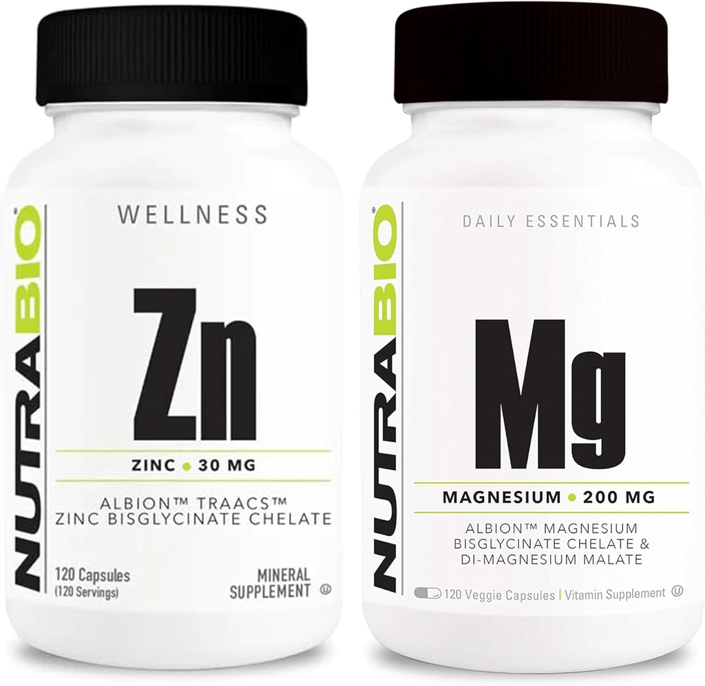 NutraBio Zink Chelate och Reacted Magnesium Supplement Bundle - Vitamin Supplement Bundle kan hjälpa till att stödja immunsystem och benhälsa