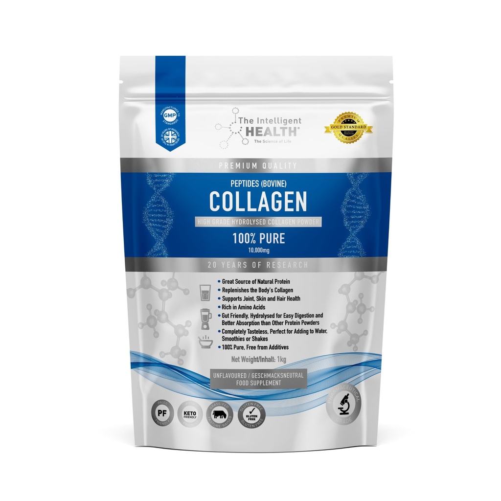 Intelligent Health Hydrolyzed Collagen Peptides Powder, Grass Fed, High Protein, Unflavored, Gluten-Free, Paleo & Keto Friendly, 10g per Servering (1kg) stöder hud, hår, naglar, gemensamma och ben