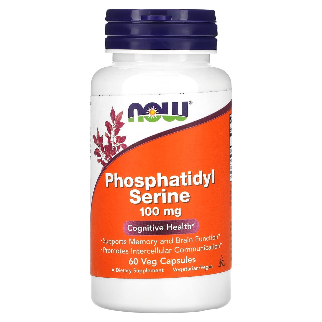 NOW Foods Supplements, Phosphatidyl Serine 100 mg med fosfolipidförening som härrör från Soy Lecithin, 60 Veg Capsules