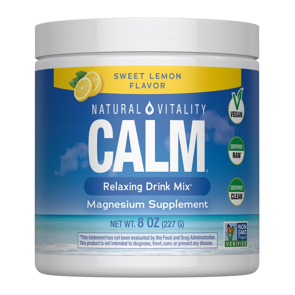 Natural Vitality Calm, Magnesium Supplement, Anti-Stress Drink Mix Powder, Gluten Free, Vegan & Non-GMO, Sweet Lemon, 8 oz