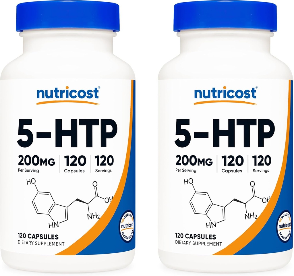 Nutricost 5-HTP 200mg, 120 vegetariska kapslar (5-Hydroxytryptophan) - Icke-GMO & Gluten Free (2 flaskor)