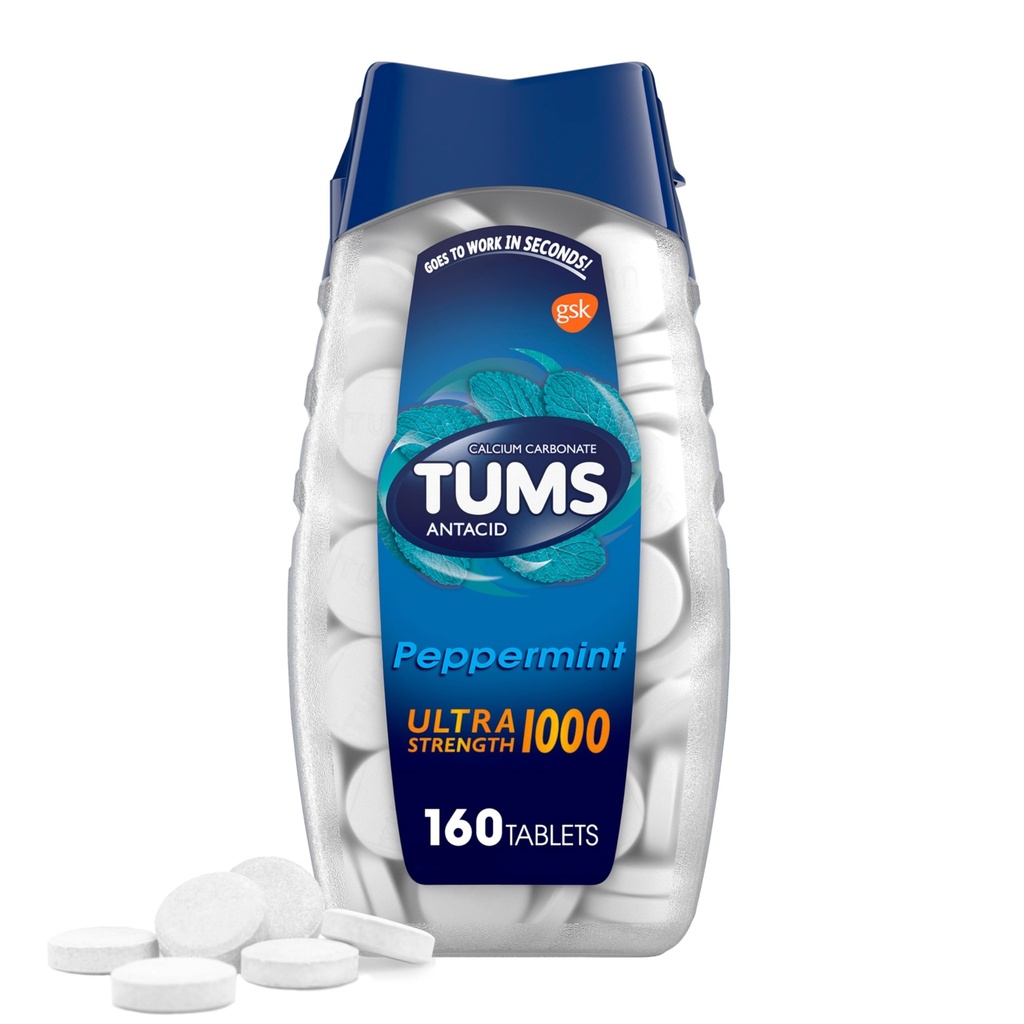 TUMS Ultra Strength Chewable Antacid tabletter för Heartburn Relief, Peppermint - 160 Count
