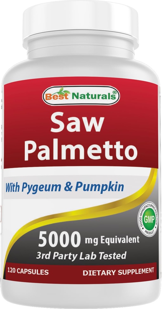 Best Naturals Saw Palmetto 10:1 Extract Prostate Supplements for Men - 120 kapslar - Made with Pygeum Bark 4:1 Extract & Pumpkin Seed Powder
