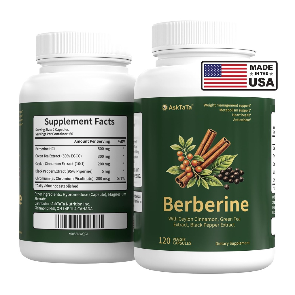 Berberine Complex Supplement with Ceylon Cinnamon,Green Tea Extract,Black Pepper Extract,Chromium Picolinate,Natural Herbal Complex,120 Capsules