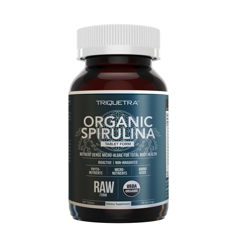 Organiska Spirulina tabletter (360 tabletter) - Tillverkad med Parry® Spirulina, Den bästa Spirulina i världen, Högsta näringsdensitet - Irradiated, 3 organiska certifieringar (90 portioner)