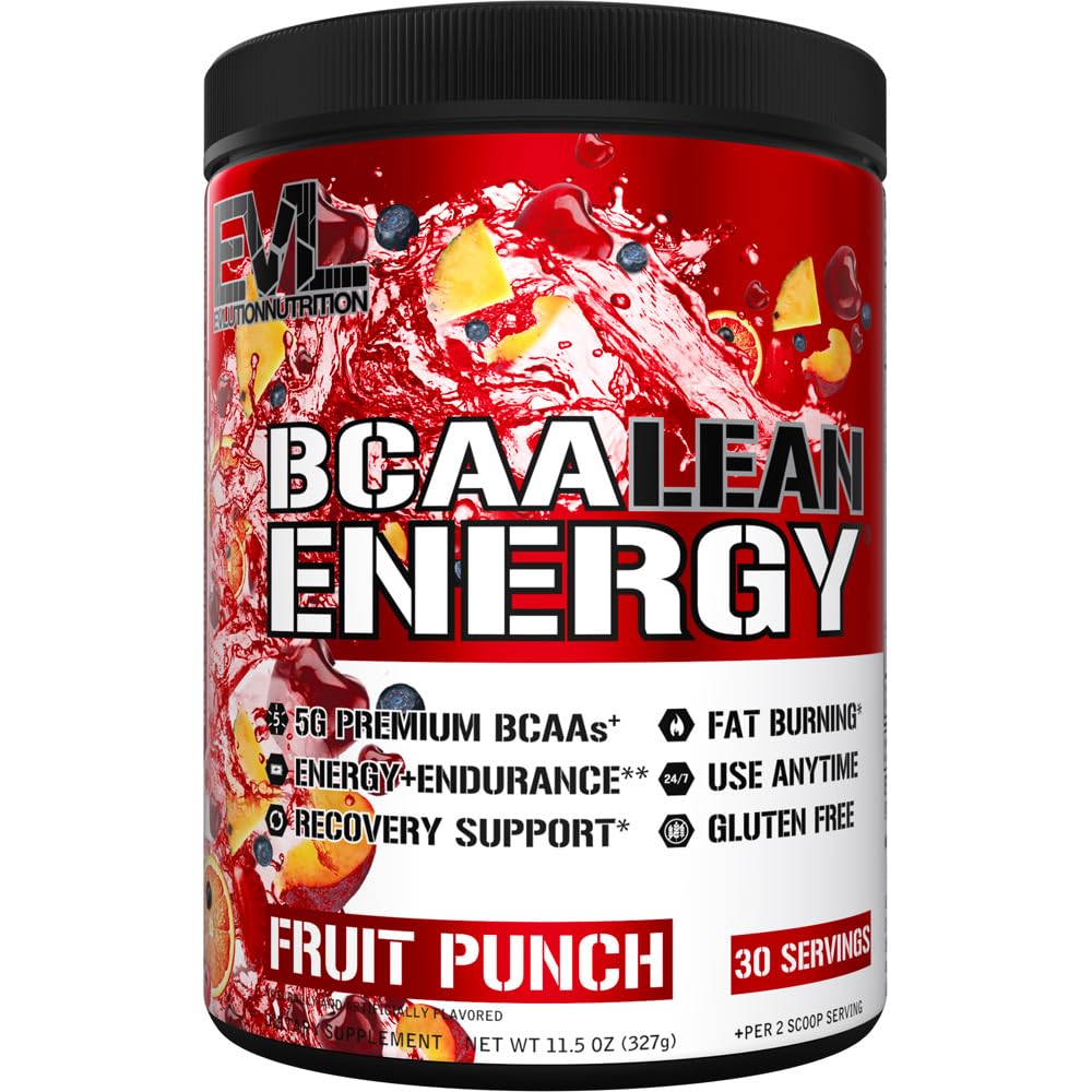 EVL BCAA Lean Energy Powder - Pre Workout Green Tea Fat Burner Support med BCAAs Aminosyror och rena energigivare - BCAA Powder Post Workout Recovery Drink för Lean Muscle Recovery - Fruit Punch