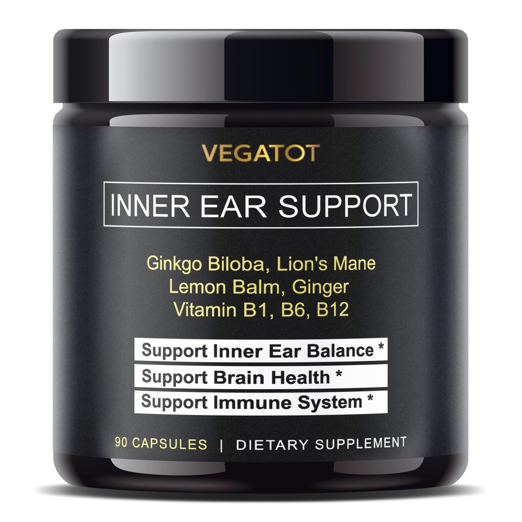 VEGATOT Vertigo Supplement *USA Made and Tested* Inner Ear Supplement med Ginkgo Biloba Lion's Mane Lemon Balm Ginger VIT B1, B6, B12- för yrsel Spinning Inner Ear Balance