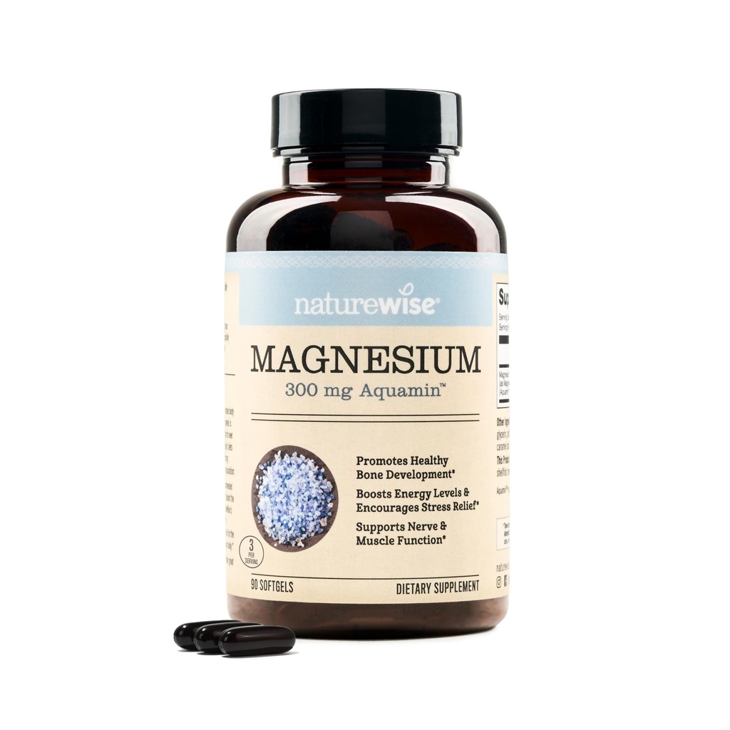 NatureWise High Absorption Marine Magnesium Supplement 300mg - Naturligt källat Magnesium från Seawater - Non-GMO, USA Tillverkad - 90 Softgels[1-månaders Supply]