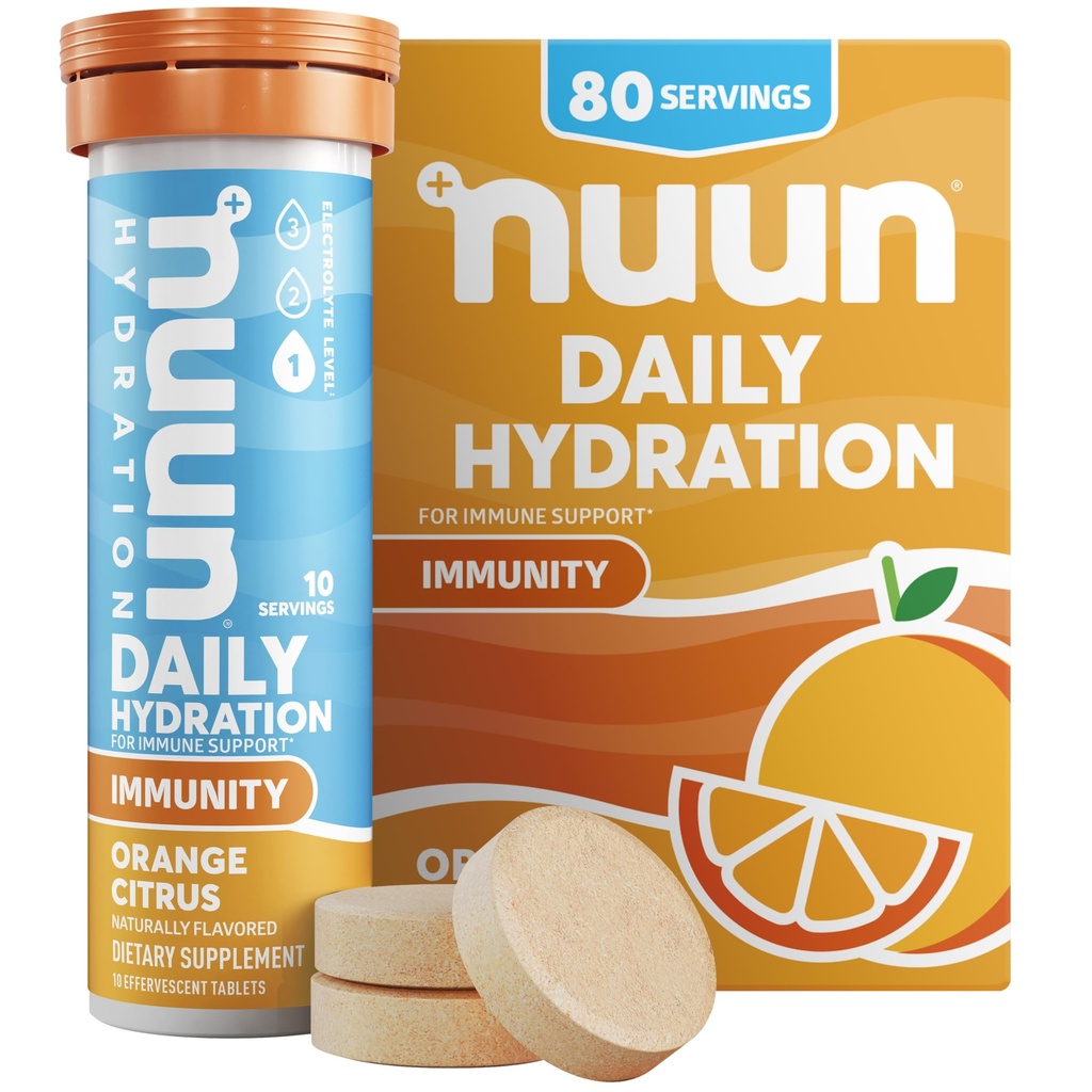 Nuun Immunity Electrolyte tabletter med vitamin D, C, E, & A, Ginger, Elderberry, Magnesium & 4 Övriga Essential Electrolytes, Vegan, Orange Citrus, 8 Pack (80 Servings Total)