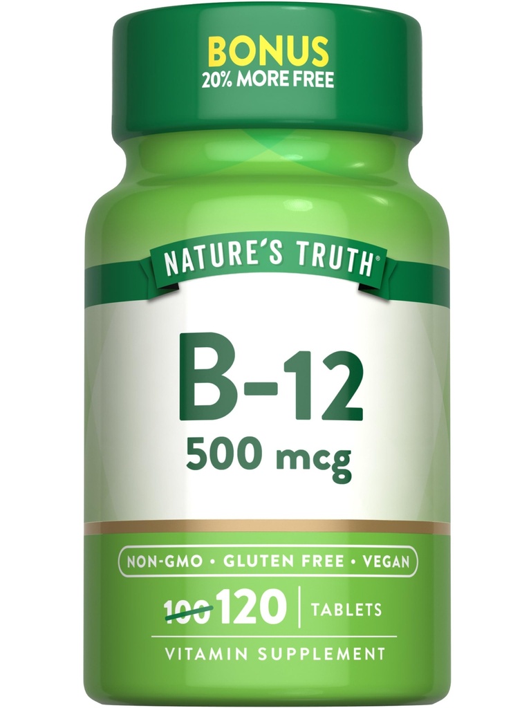Naturens sanning B12 Vitamin | 500 mcg | 120 tabletter | Vegan, icke-GMO & Gluten fri tillägg