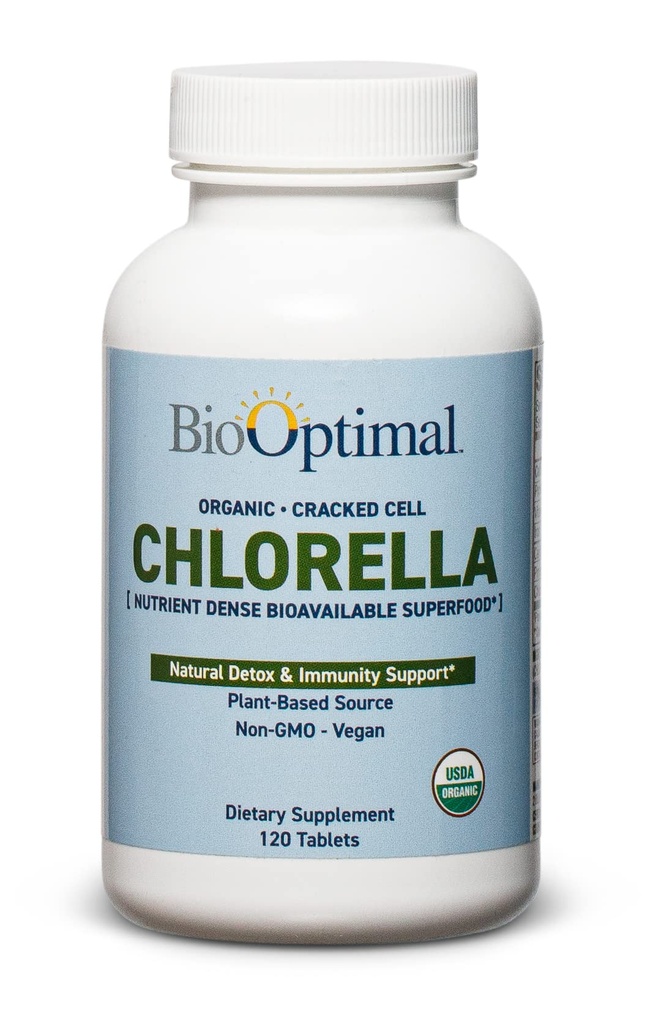 BioOptimal Organic Chlorella Tablets - Organic, Non-GMO, No Additives or Fillers - 500mg Premium Quality Dietary Supplement med vitaminer, mineraler och antioxidanter (120 tabletter)