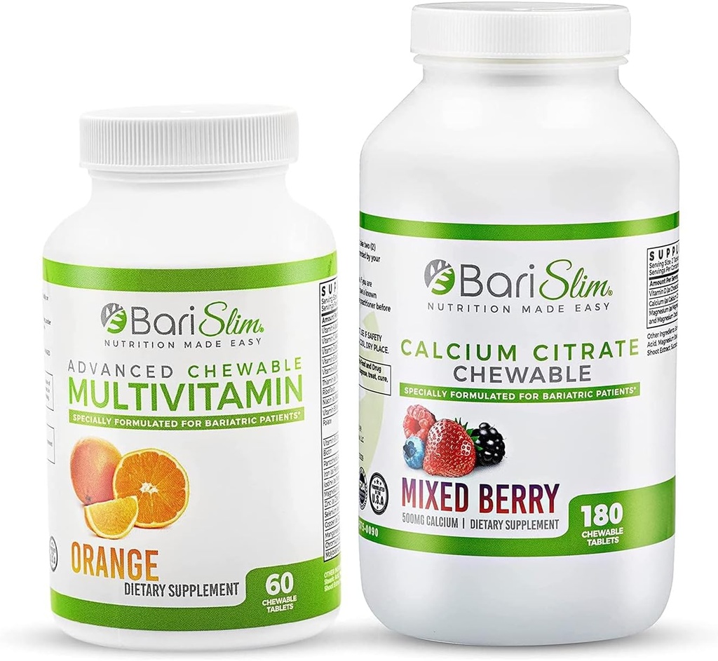 BariSlim Bariatric Calcium Citrate & Advanced Chewable Multivitamin - Bariatric Vitamin och tillägg för postbariatrisk kirurgi inklusive gastric bypass och gastric Sleeve