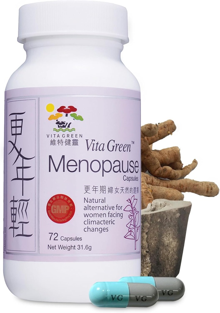 Vita Green Menopause Supplements for Women, Hot Flashes Menopause Relief, Menopausal Symptoms, Hormonal Skin & Hair Condition Improve, Sleep Relief, Night Sweats, 100% Natural - 72 kapslar