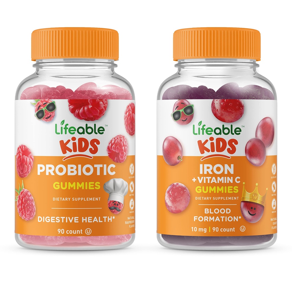 Livliga Probiotiska 2 miljarder CFU Barn + Järn & Vitamin C Kids, Gummies Bundle - Stor smak, Vitamin Supplement, Gluten Free, GMO Free, Chewable Gummy