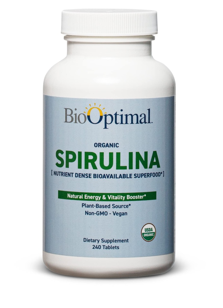 BioOptimal Organic Spirulina tabletter - Organic, Non-GMO, No Additives or Fillers - 500mg Premium Quality Dietary Supplement med vitaminer, mineraler och antioxidanter (240 tabletter)