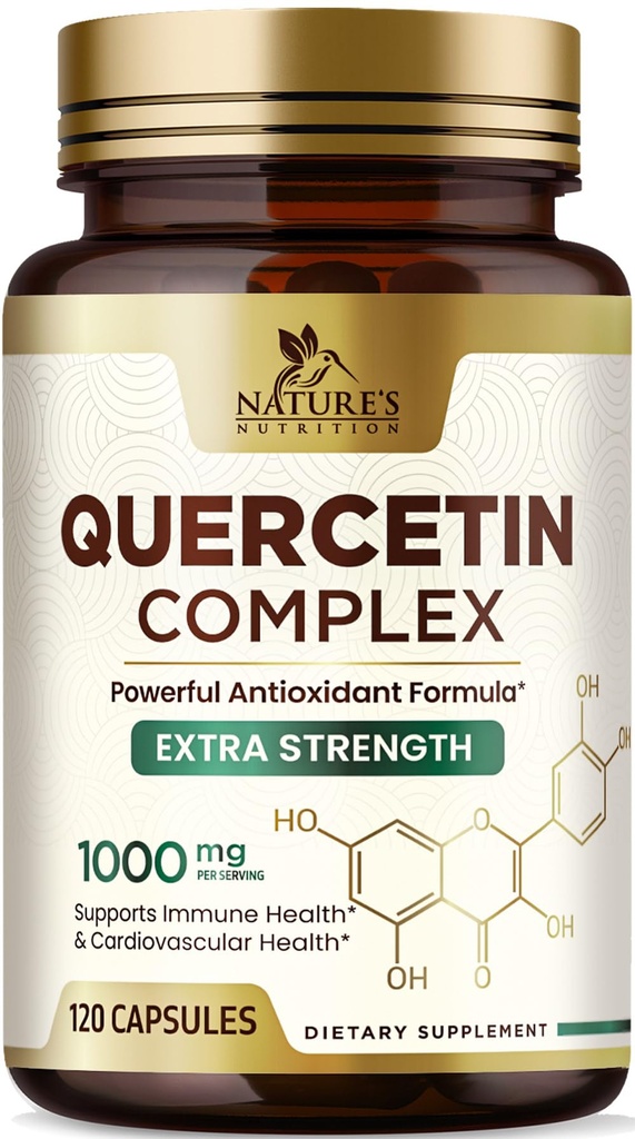 Quercetin Supplement 1000mg - Naturligt, växtbaserat stöd för immun, cellulära, andnings- och säsongsförändringar - Extra styrka Quercetin Dihydrate från Sophora Japonica - 120 Veggie Capsules