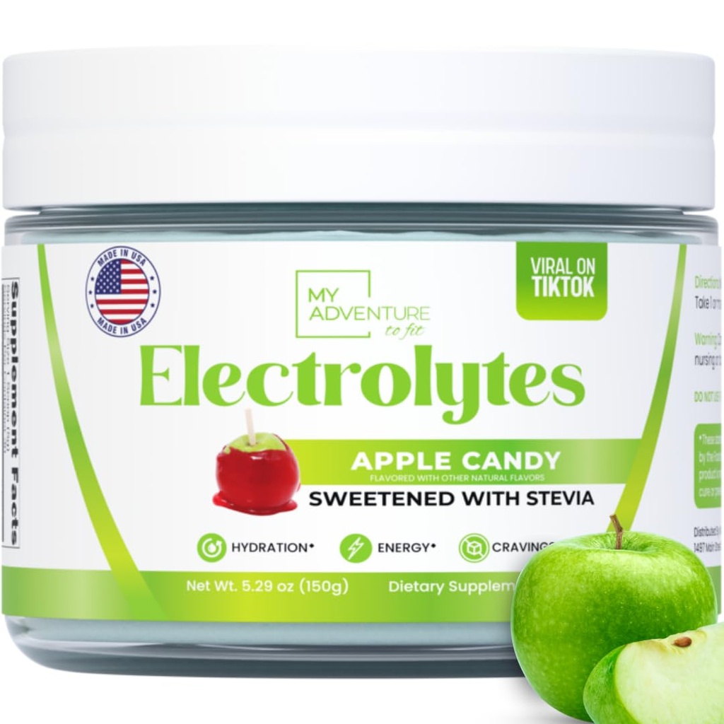 Zero Sugar - Apple Candy Electrolytes Powder - Uppfriskande Hydration - Koffeinfri energi med alla naturliga ingredienser - Vegan, Keto och Paleo - Sugar Free Electrolytes Drink Mix - med 30 portioner