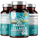 Hydrolyserad Marine Collagen med Hyaluronic Acid, Vitamin C, Theaflavin och Copper, Collagen Supplement för kvinnor och män för strålande hud, hår och naglar, Gluten Free och icke-GMO, 120 Veg Caps