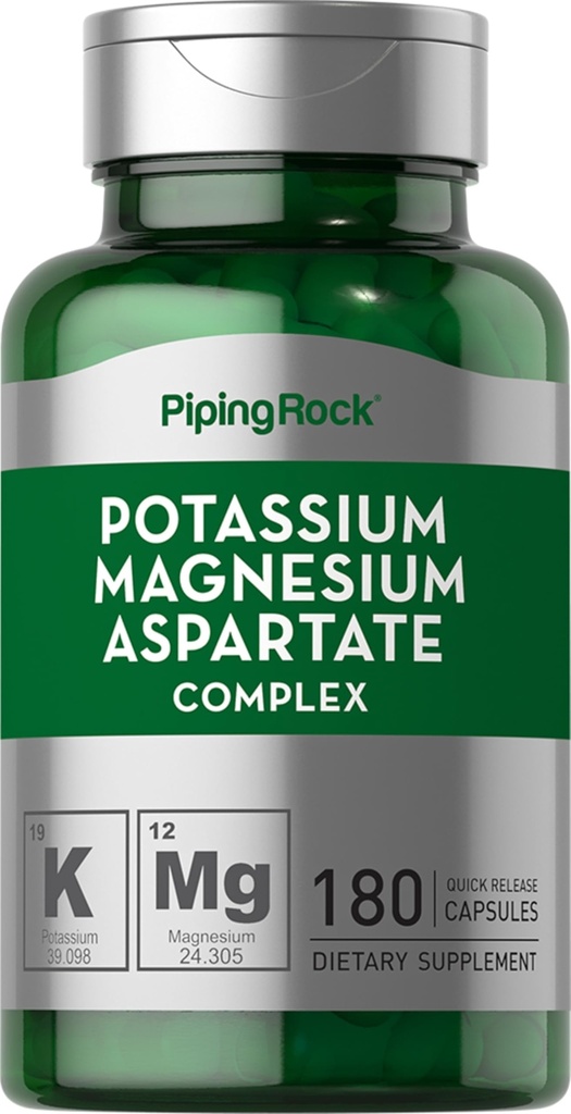Piping Rock Potassium Magnesium Aspartate Supplement | 180 Capsules | Complex for Women and Men | Non-GMO, Gluten Free
