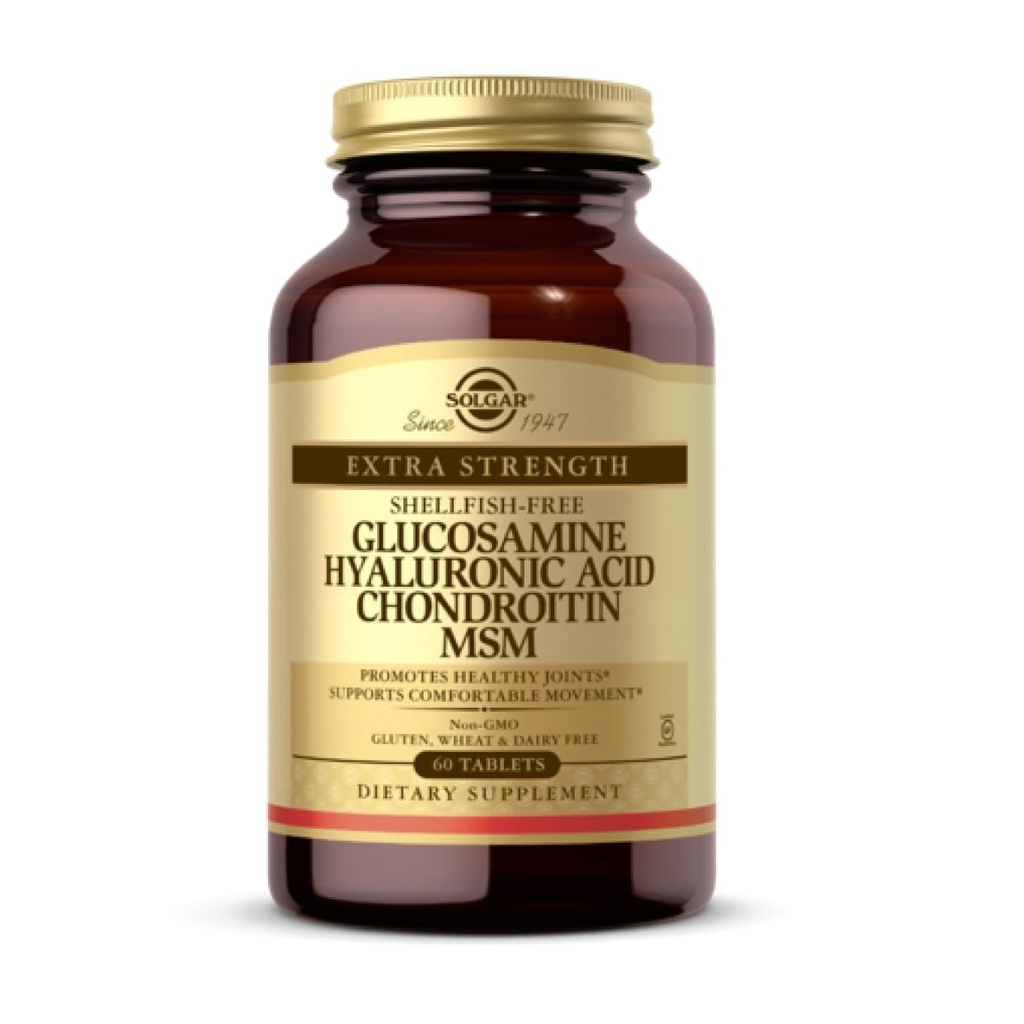 Solgar Glucosamine Hyaluronic Acid Chondroitin MSM (Shellfish-Free), 60 tabletter - Joint Support & Comfort - Stöder aktiva livsstilar - Icke-GMO, Gluten Free, Dairy Free - 20 portioner