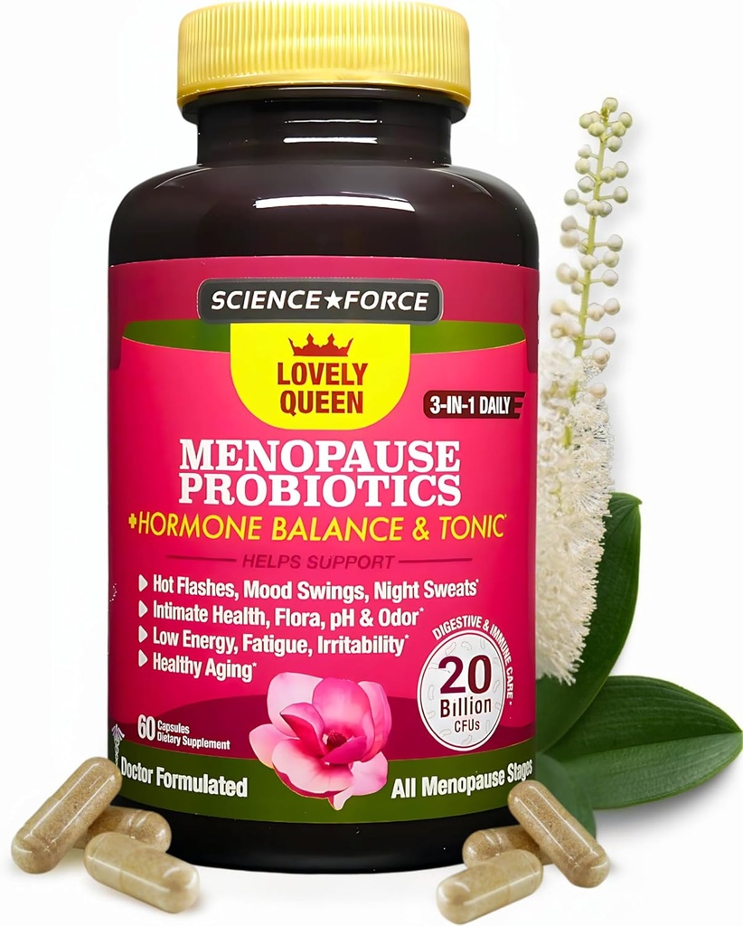 Lovely Menopause Supplement + Hormone Balance + Weight Management, Hot Flashes, Mood Swings, Vaginal Health & Dryness | Black Cohosh, Dong Quai, Ashwagandha + Probiotika, Woman Supplement, 60 ct