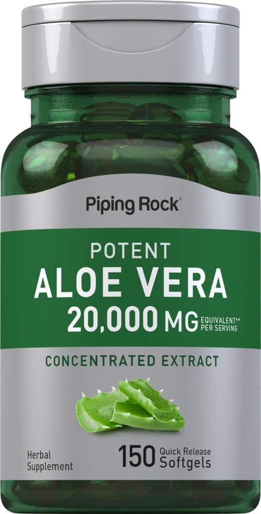 Piping Rock Aloe Vera Capsules 20000mg | 150 Softgels | Koncentrerad extrakt Supplement | Non-GMO, Gluten Free