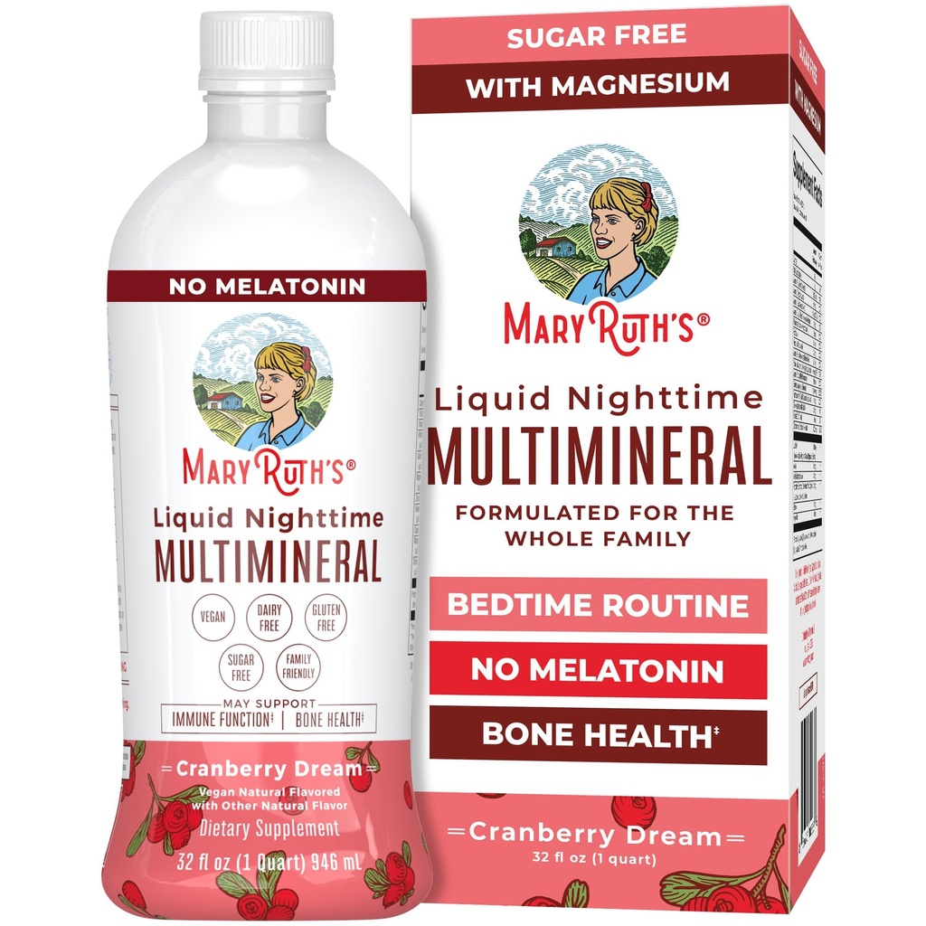 MaryRuth Organics Liquid Nighttime Multimineral | No Melatonin | Bedtime Routine | Magnesium Citrate | Calcium | Zink | Vitamin D3 | Tillgänglig i 4 smaker | Vegan | Sugar Free | Gluten Free | 32 Ozc | Vitamin D3 | Tillgänglig i 4 smaker | Vegan