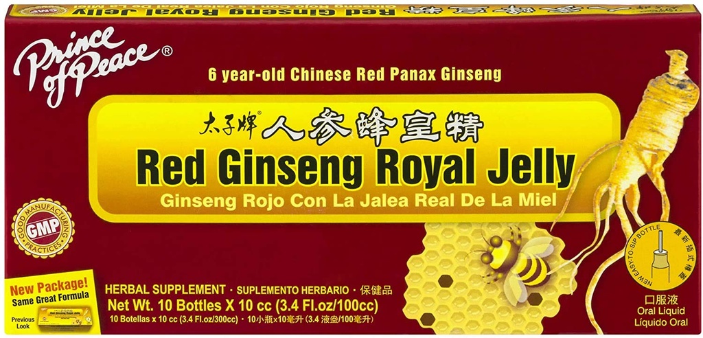 Prince Of Peace Red Ginseng Royal Jelly, 10 Bottles, 0,34 fl. oz. Varje - Energy Boosting Supplement - Ginseng Shots to Go - Support The Body's Energy System, 0,34 Fl Oz (Pack of 10)