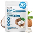 ALLBIZ NAC 600mg with NAD+ & MCT Oil, 360 Softgels for Women & Men – N-Acetyl Cysteine Supplement with Coconut Oil for Antioxidant Support & Cellular Health, Non-GMO, Gluten Free