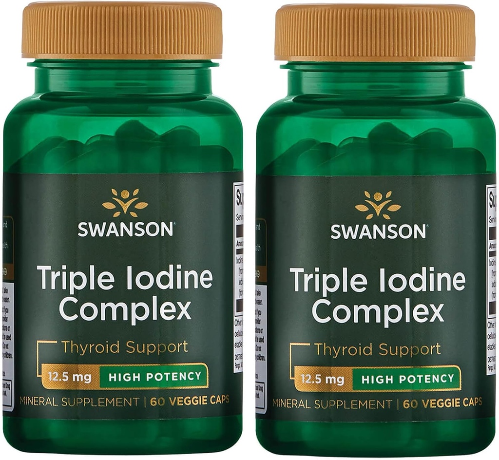 Swanson Triple Iodine Complex-Natural Supplement för Vital Thyroid Support-Promotes Metabolic Function, Ökad Red Blood Cell Production, & Heart Health-(60 Veggie Capsules, 12,5 mg Varje) 2 Pack