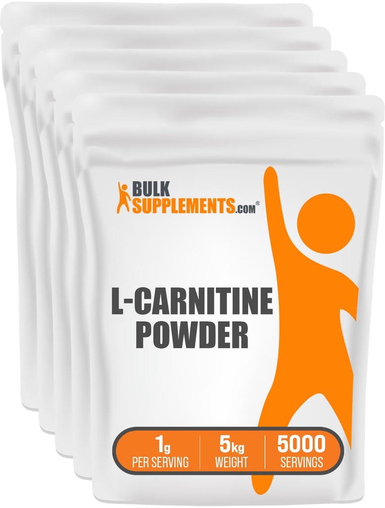 BulkSupplements.com L-Carnitine Powder - Carnitine Supplement, Amino Acid Supplement - Unflavored & Gluten Free, 1g per Servering, 1kg (Pack of 5) (11 lbs)