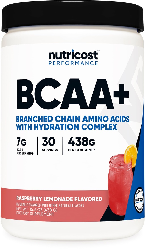 Nutricost BCAA + Hydration Powder (Raspberry Lemonade) 30 portioner - Branched Chain Amino syror med Hydration Complex - Gluten-Free, Non-GMO
