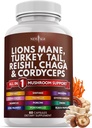 New AGE Lions Mane Mushroom Supplement med Turkiet Tail Reishi Cordyceps Chaga med Marshmallow Root