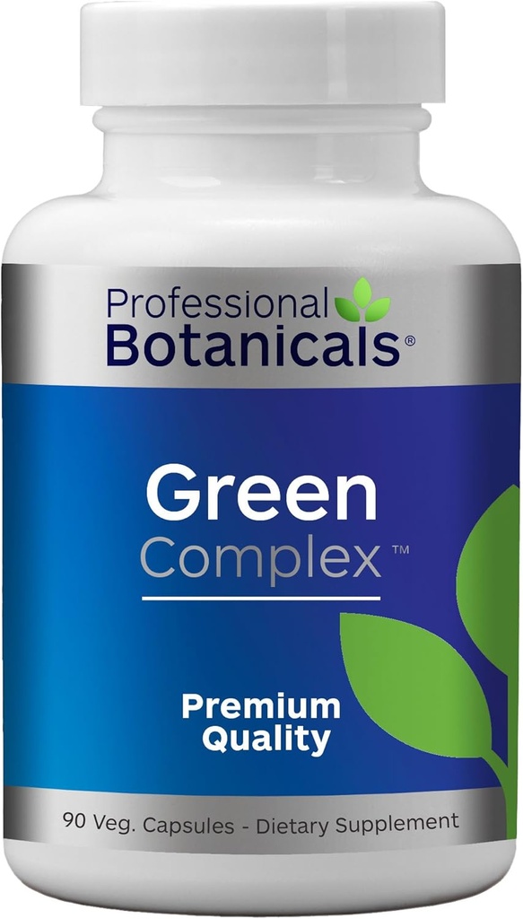 Professional Botanicals Green Complex - Vegan Non GMO Organic Spirulina Algae, Organic Barley Grass Eleuthero, Cordyceps, Rhodiola Rosea, Reishi, Ashwagandha Superfood Supplement - 90 Vegetariska Caps