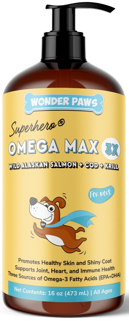 Wonder Paws Fish Oil för hundar - Omega 3 för hundar från Alaskan Salmon, Cod & Krill Oil - EPA DHA Fatty Acids - Mindre Shedding & Itching - Skin, Joint, Immune & Heart Health - Liquid Supplement (16 oz)