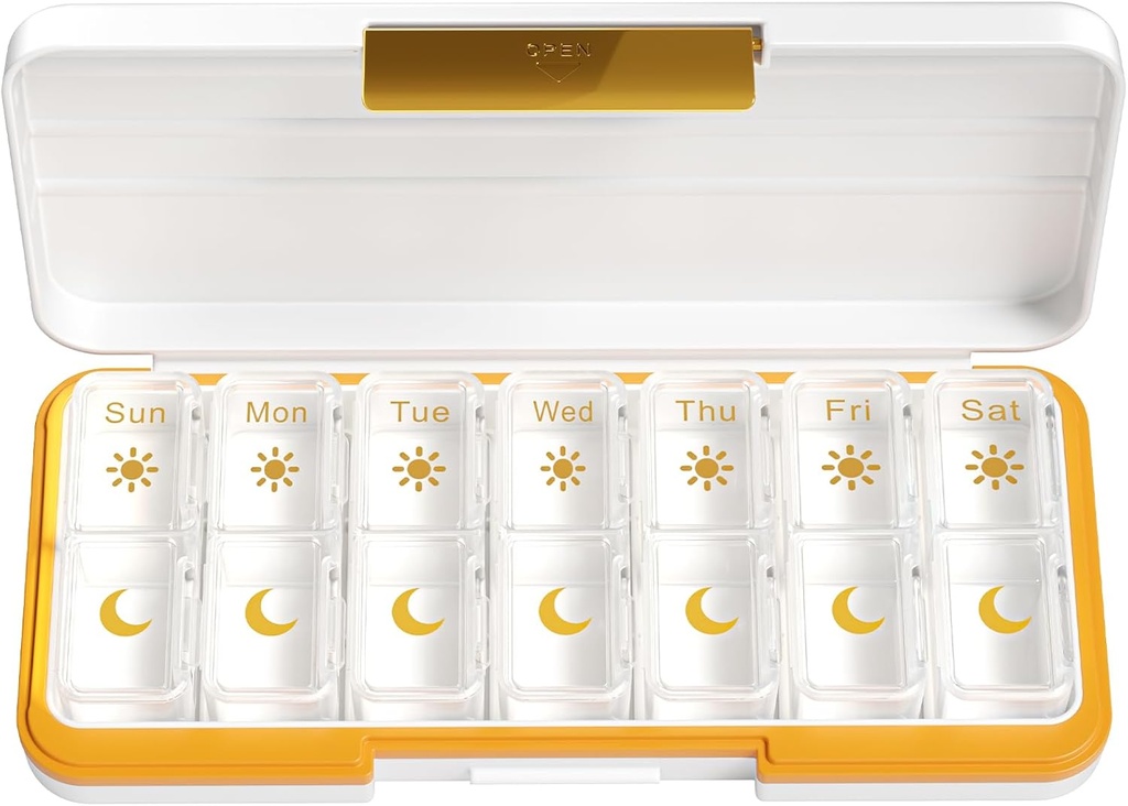 Zoksi Am Pm Pill Organizer 7 Day, Weekly Pill Box 2 gånger om dagen, Medicine Pill Organizer med separat kompartement, Travel Pill Case Dispenser Portable för vitaminer, fiskoljor, mediciner (vita)