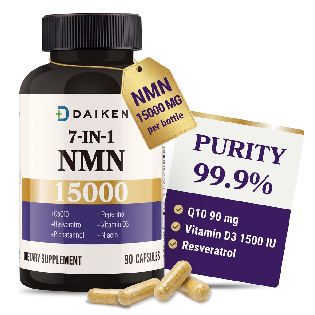 DAIKEN NMN Supplement 15000 Complex with CoQ10, D3 & Resveratrol, 90 Caps