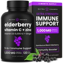 NutraChamps Elderberry med vitamin C och Zink - 5 i 1 immunitetstillägg, 10 000 mg Sambucus Black Elderberry kapslar med vitamin D3 5000 IE, Sambucus Elderberry Extract Immune Support för vuxna