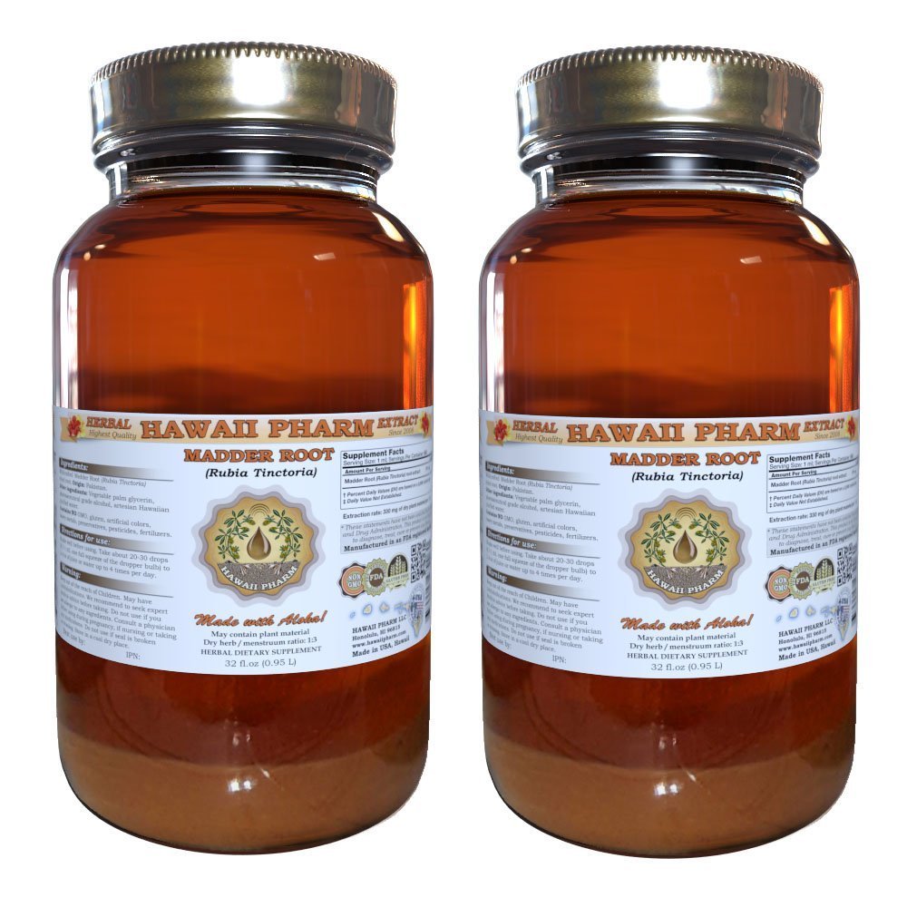 Madder Root Liquid Extract, Madder Root (Rubia Tinctoria) Dried Root Tincture Herbal Supplement 2x32 oz Unfiltered