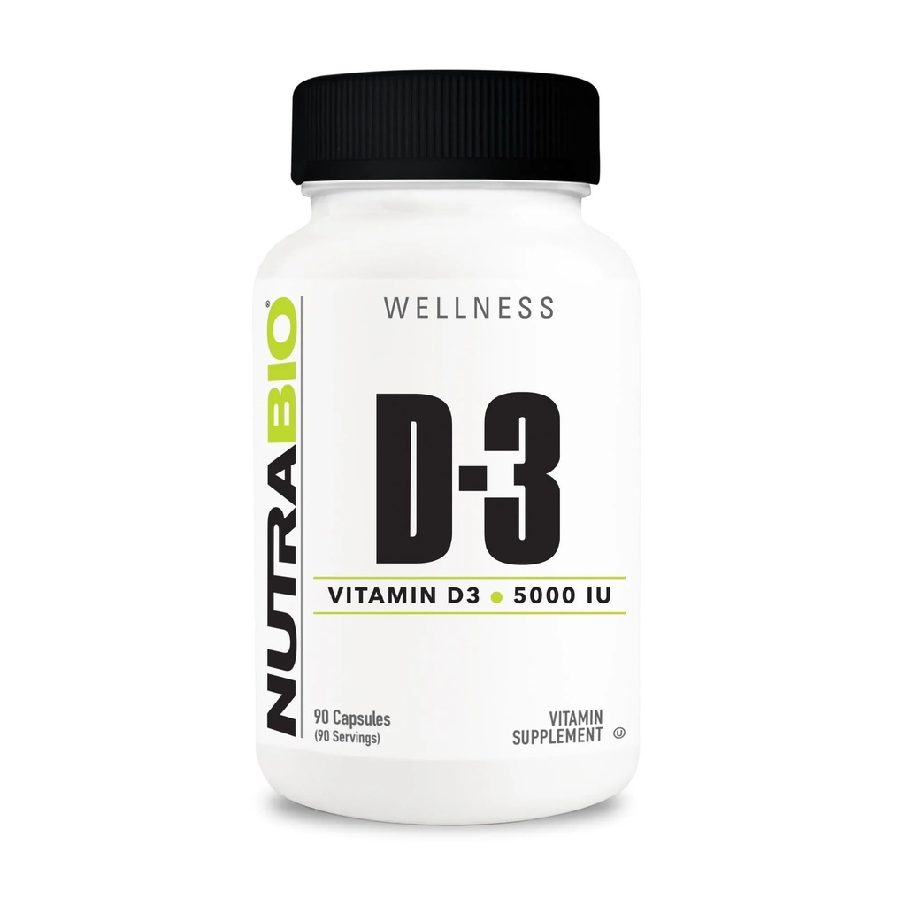 NutraBio Vitamin D (5000 IE), Immune Support - 90 Vegetabiliska kapslar