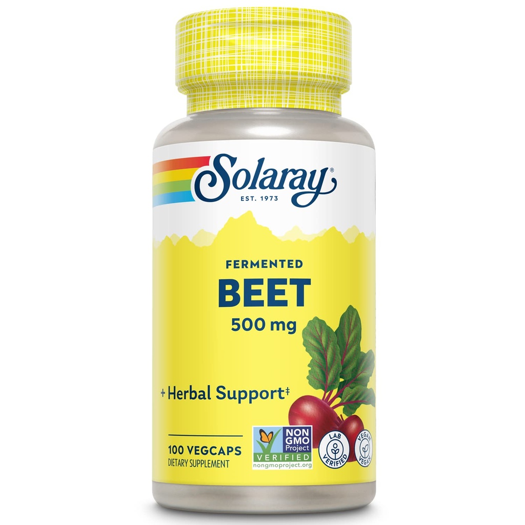 SOLARAY Fermented Beet Root Extract från Organic Beets - Beet Root Capsules Traditionally Used for Energy, Endurance, Blood Flow, Heart Health Support - Vegan, Non-GMO, 60-dagars garanti, 100 VegCaps
