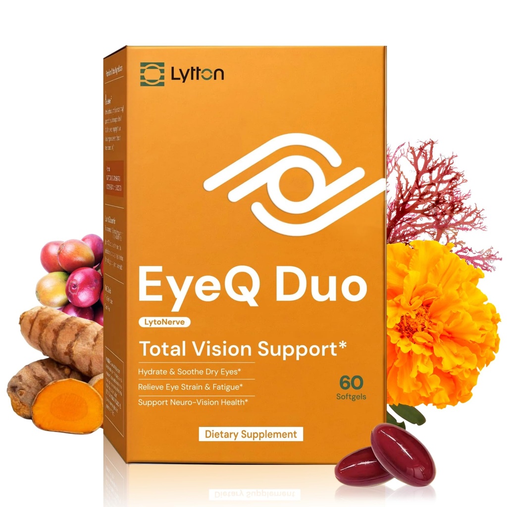 LYTTON EyeQ Duo Eye Supplement with Lutein & Zeaxanthin, Eye Care Vitamins for Digital Screen & Focus Support, Patented Anthochlorogin, 60 Softgels