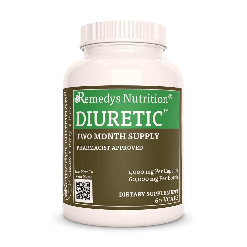 Remedy's Nutrition Diuretic | 1000 mg, 60 Vegan Capsules Herbal Dietary Supplement | Två månaders leverans