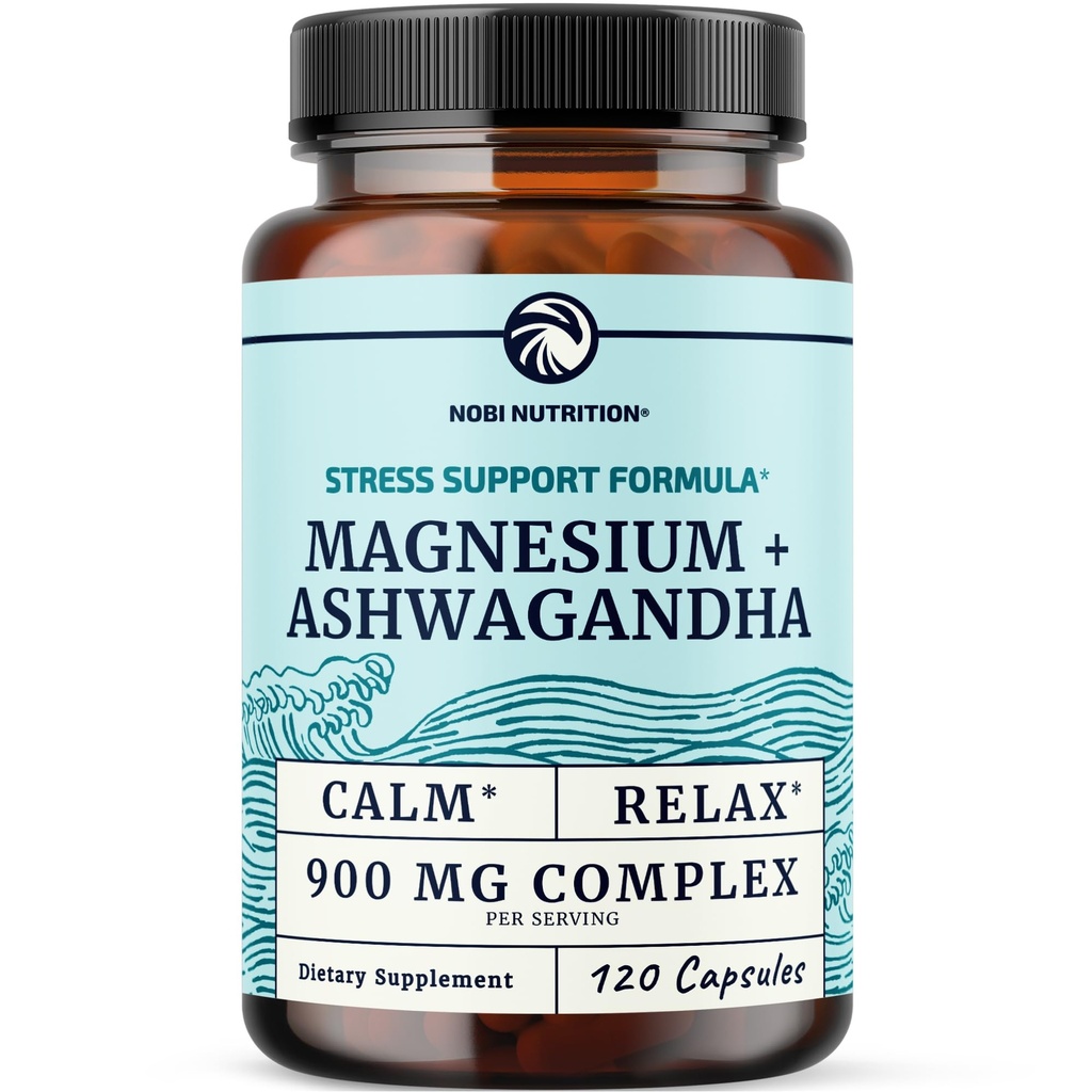 Magnesium Ashwagandha | Calming Magnesium Supplement för vuxna | Relax, Rest, Calm Mood & Sleep Support | Mag Citrate & Oxide 400 mg + Ashwagandha 500 mg | Muscle Health & Stress Relief | 120 Ct