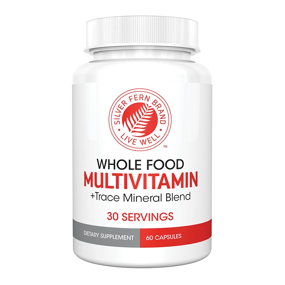 Silver Fern Whole Food Daily Multi Vitamin w/Trace Mineral Blend Supplement - 1 flaska - 60 Vegicaps - 30 Day Supply - Naturlig, Non-GMO, Vegan, Män & Kvinnors Multivitamin - Zero Synthetics