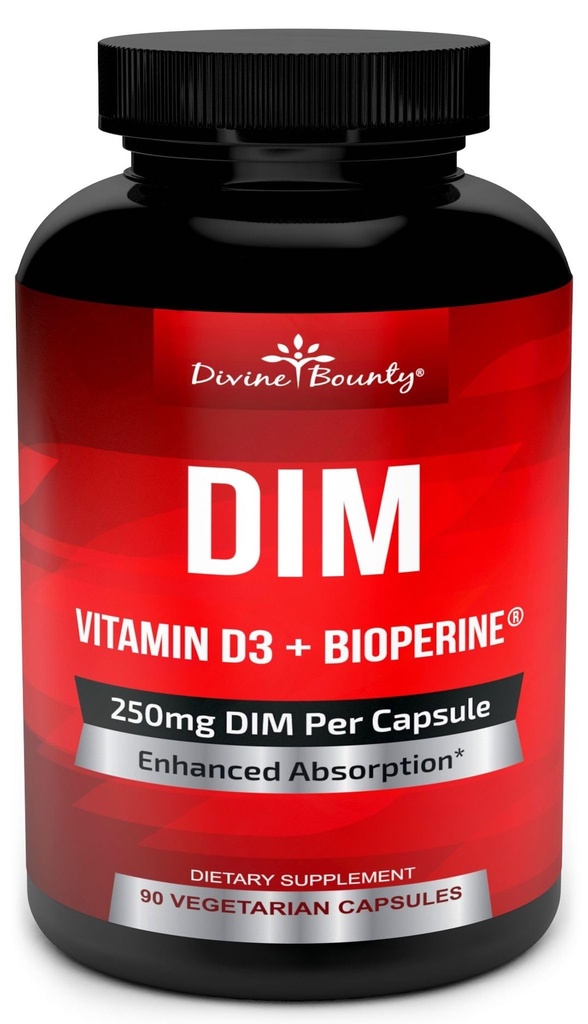 DIM Supplement 250mg med vitamin D3 Plus BioPerine - Diindolylmethane Menopause & Estrogen Support, Hormon Balance Support för kvinnor och män - 90 vegetariska Caps