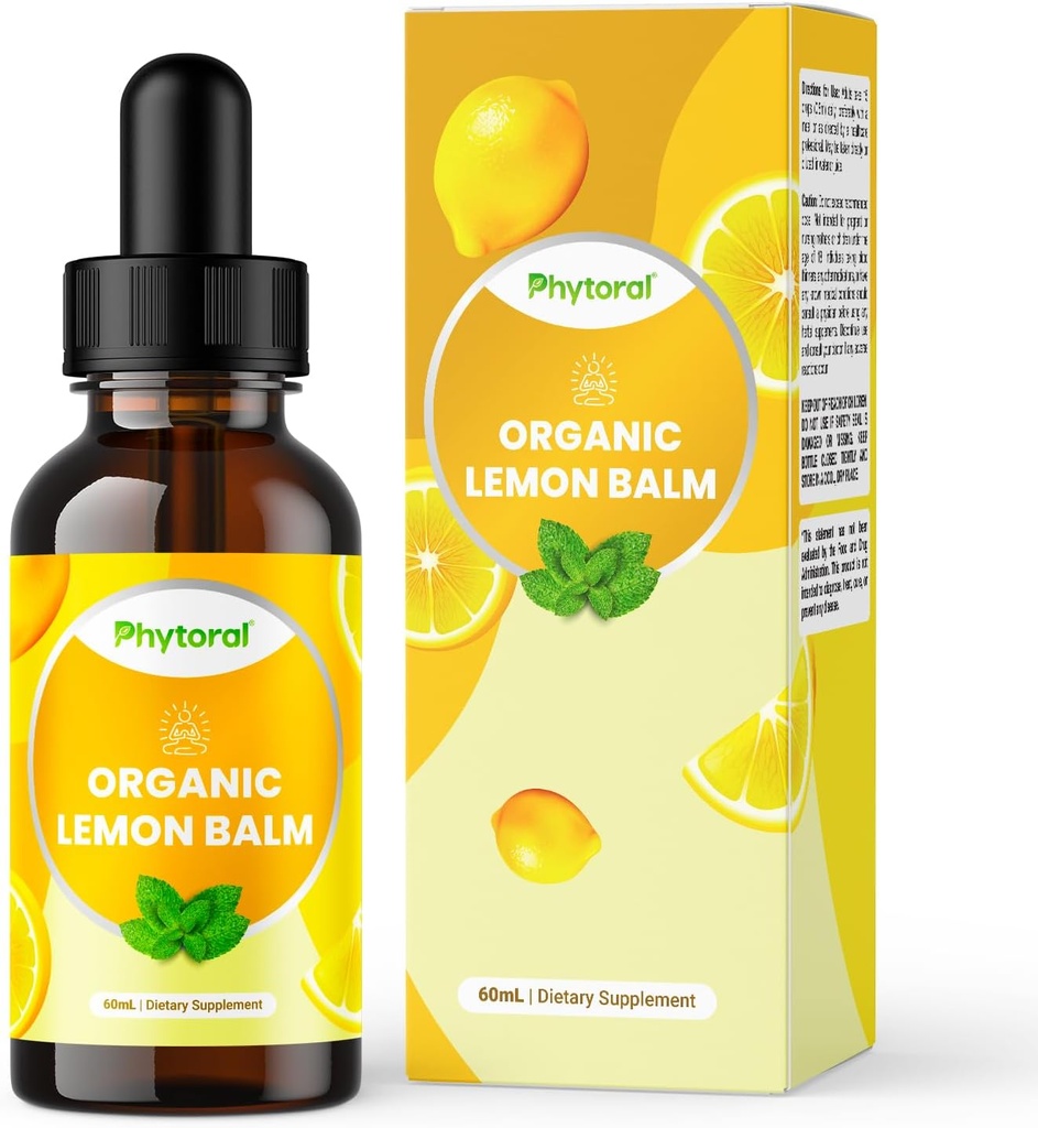 Phytoral Organic Lemon Balm Leaf Liquid Extract för Immune Support - Lemon Balm Tincture för Mood & Relaxation Support - Organisk Tinktur Leaf Drops för vuxna och barn Dietary Supplement - 60 ml