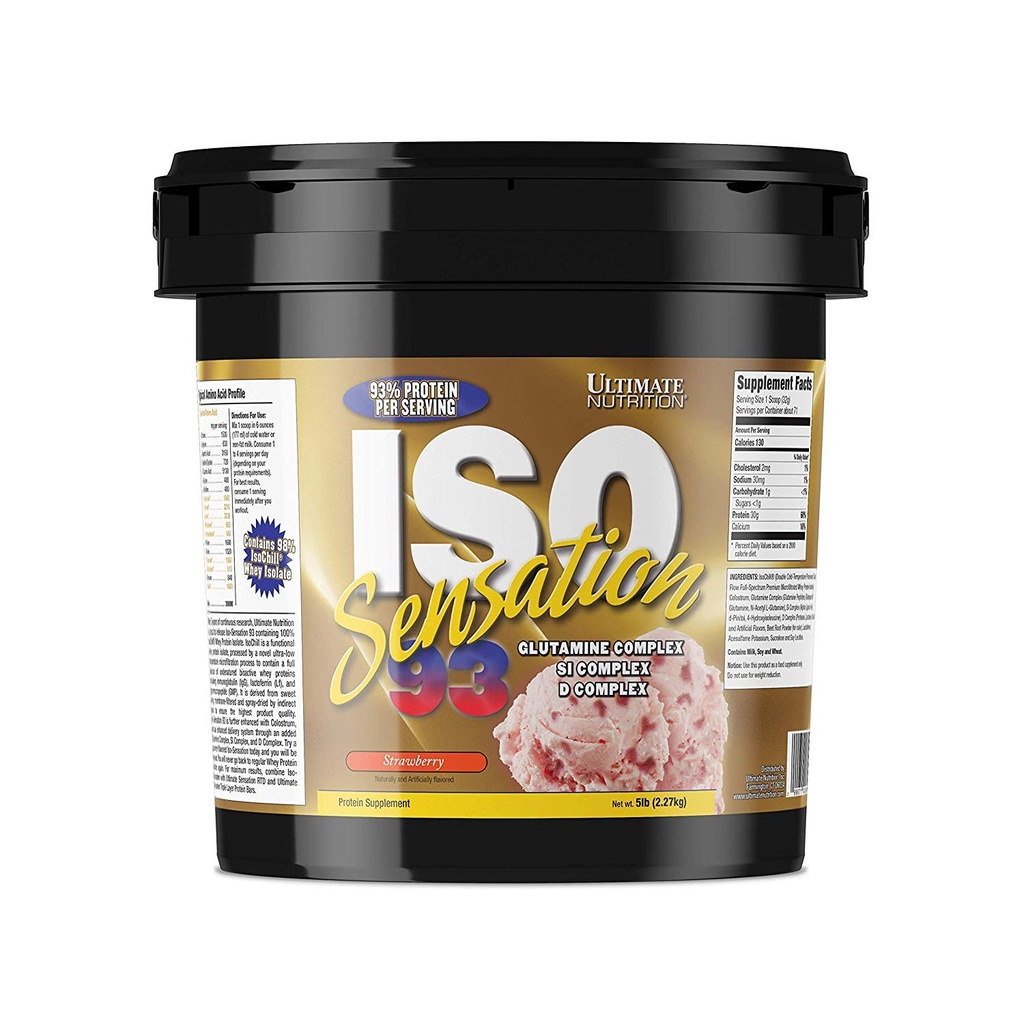Ultimate Nutrition Iso Sensation 93 with Glutamine, Whey Protein Isolate Powder, 30 Grams of Protein, Low Carb Protein Shakes, Keto Friendly, 5 Pounds, Strawberry Flavoured