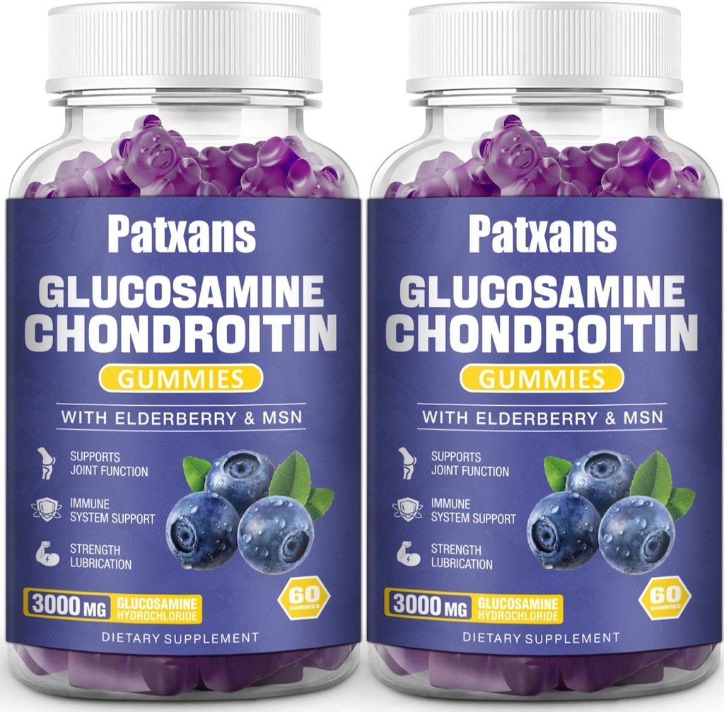 2 Packs 3000MG Glucosamine Chondroitin Gummies - Extra Strength Joint Health & MSM Elderberry Natural Joint Support Supplement, Flexibility, Antioxidant Immune Support for Adults, 120 Gummies.