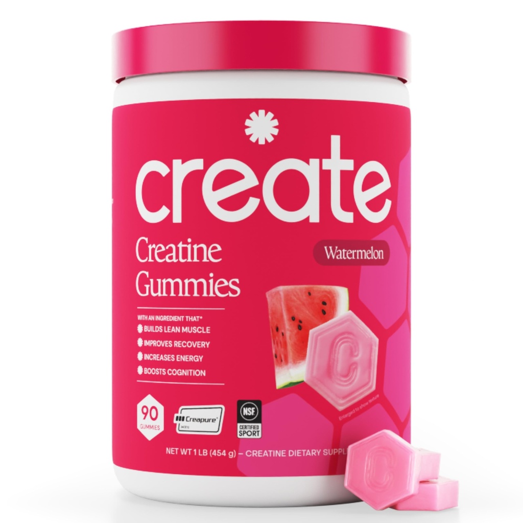 Skapa kreatinmonohydrat Gummies för män och kvinnor - öka fokus, styrka och uthållighet, anti-smältande formel, Vegan, glutenfri, icke-GMO, 1,5 Gram Creatine per Gummy (Watermelon, 90 ct)